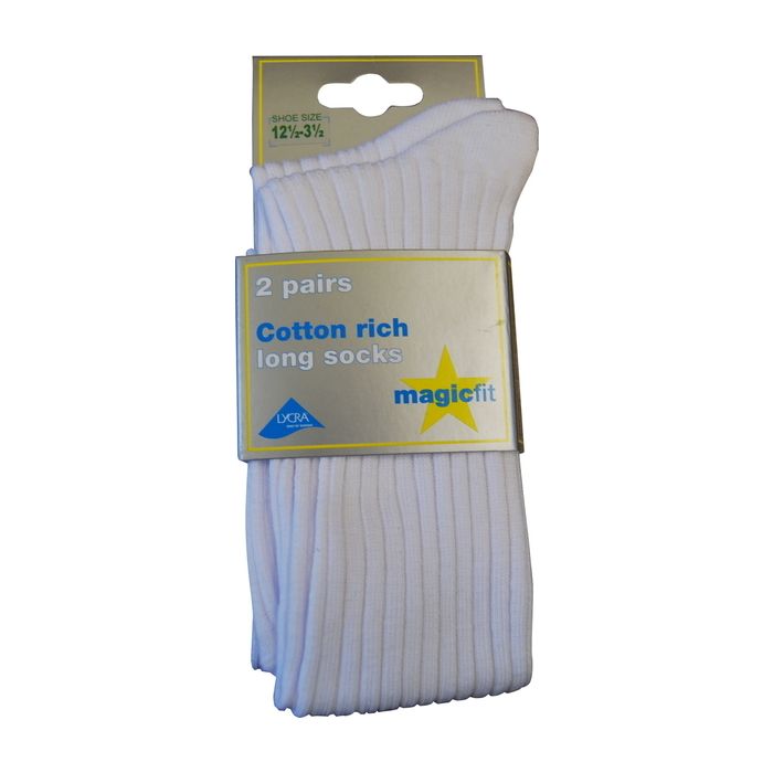 KNEE HIGH WHITE RIBBED SOCKS PACK OF TWO